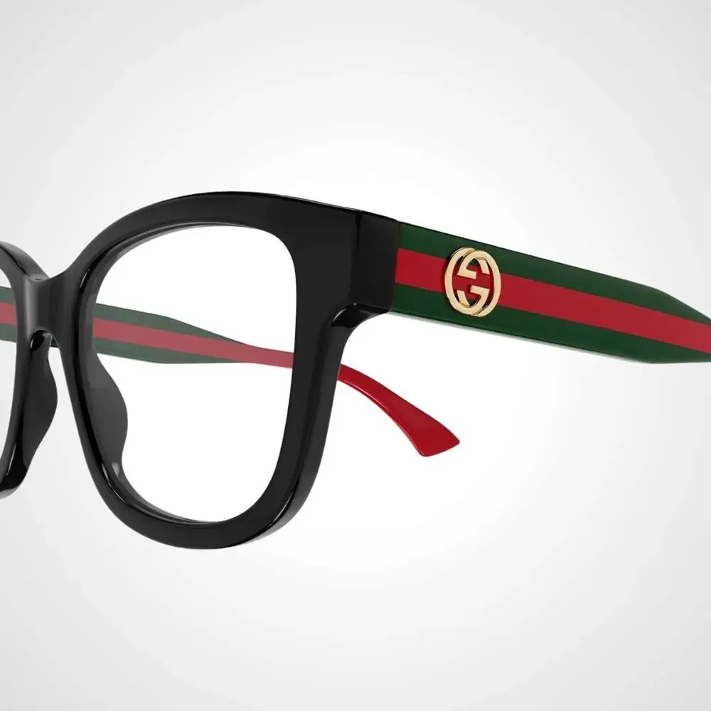 New GUCCI Eyeglasses 51-19mm Black Square Full Rim Red Green Arms Womens Rx-able